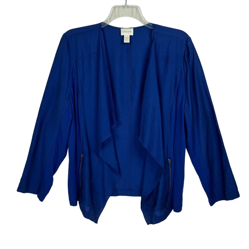 CHICO'S | Blue Open-Front Waterfall Two Textured Cardigan | Women's 3 (XL)